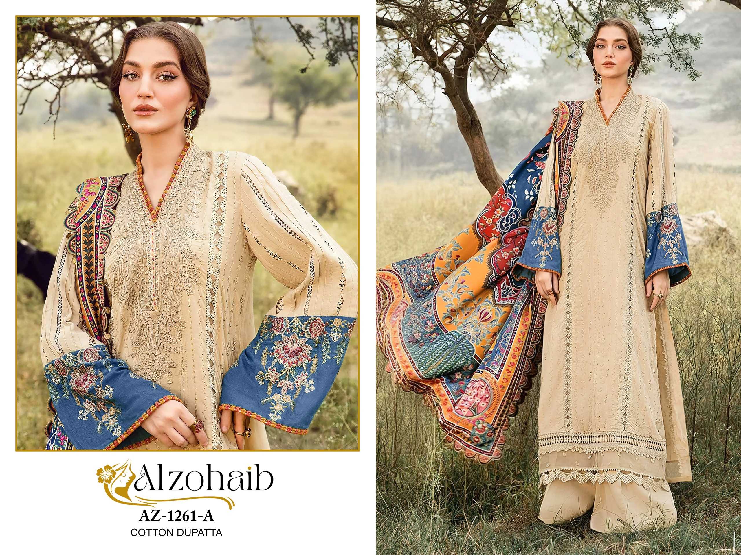 Alzohaib Az 1261 AB catalog Cotton Duppatta pakistani suit collection 2025
