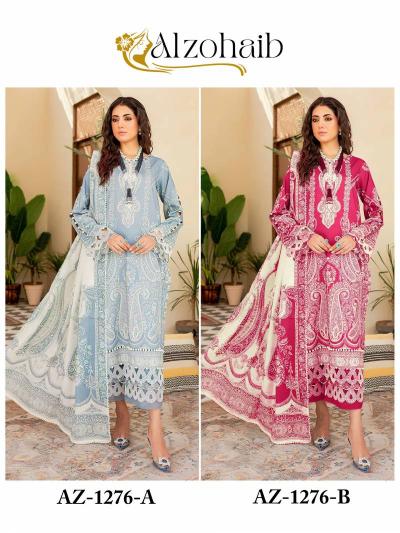 Alzohaib Az 1276 A And B catalog Chiffon Dupatta pakistani suits wholesalers in chandni chowk