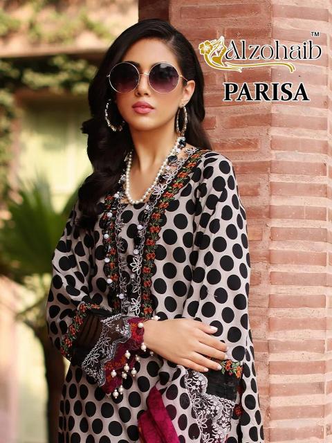 Alzohaib Parisa 1290 to 1293 catalog Chiffon Dupatta buy pakistani suits wholesale
