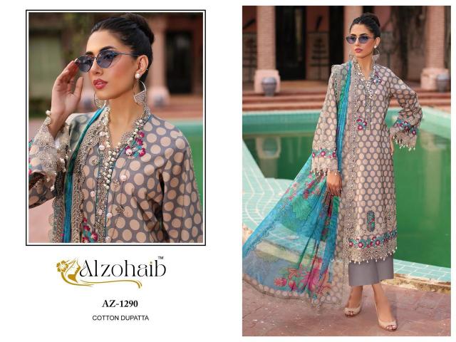 Alzohaib Parisa 1290 to 1293 catalog Chiffon Dupatta buy pakistani suits wholesale