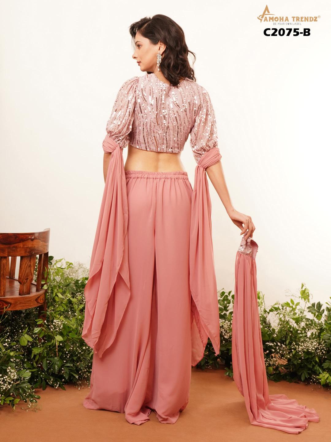 Amoha Trendz C2075 catalog Crystal Lycra indo western dress