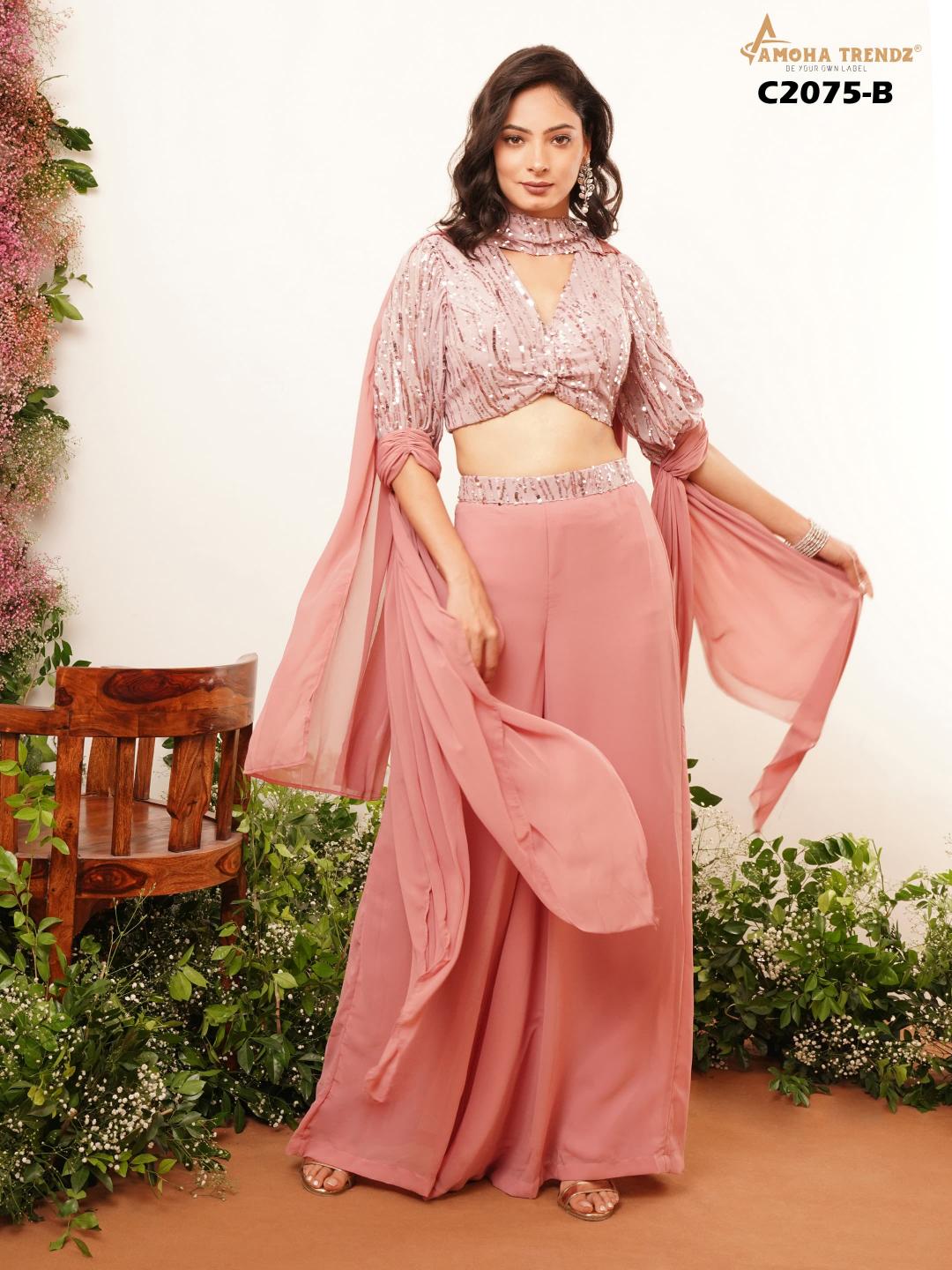 Amoha Trendz C2075 catalog Crystal Lycra indo western dress