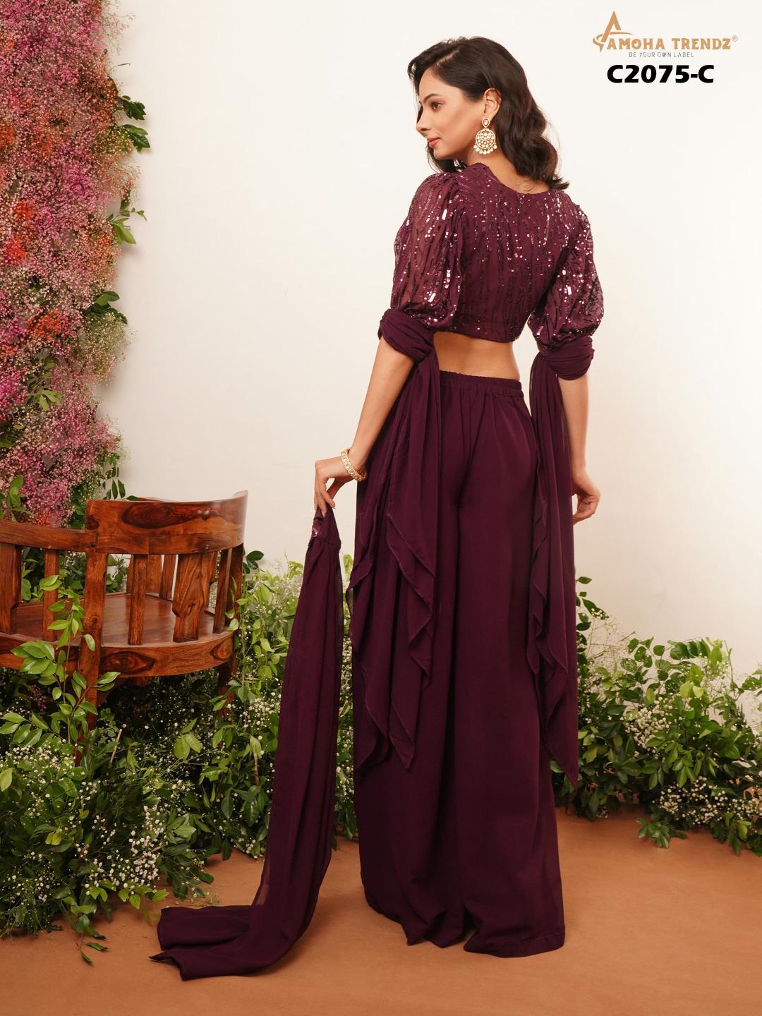 Amoha Trendz C2075 catalog Crystal Lycra indo western dress