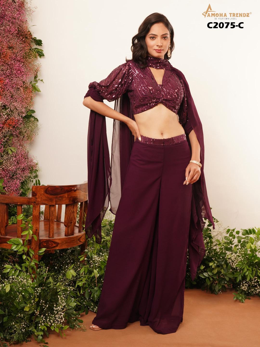 Amoha Trendz C2075 catalog Crystal Lycra indo western dress