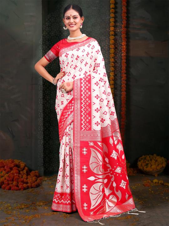 Dazira Devistuti catalog buy white and red border linen cotton saree surat