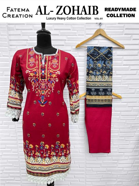 Fatema Al-Zohaib Vol-1 – Karachi Readymade Kurti Pant With Dupatta - Wholesale Catalog