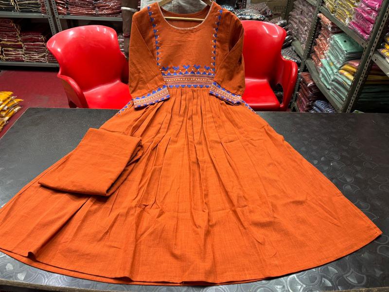 Felocity cotton slub catalog indian orange kurti pants