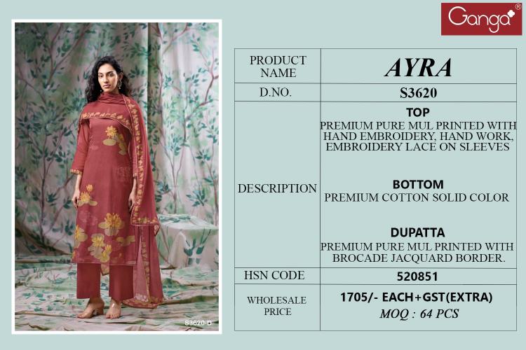 Ganga Ayra 3620 catalog wholesale salwar kameez in jaipur