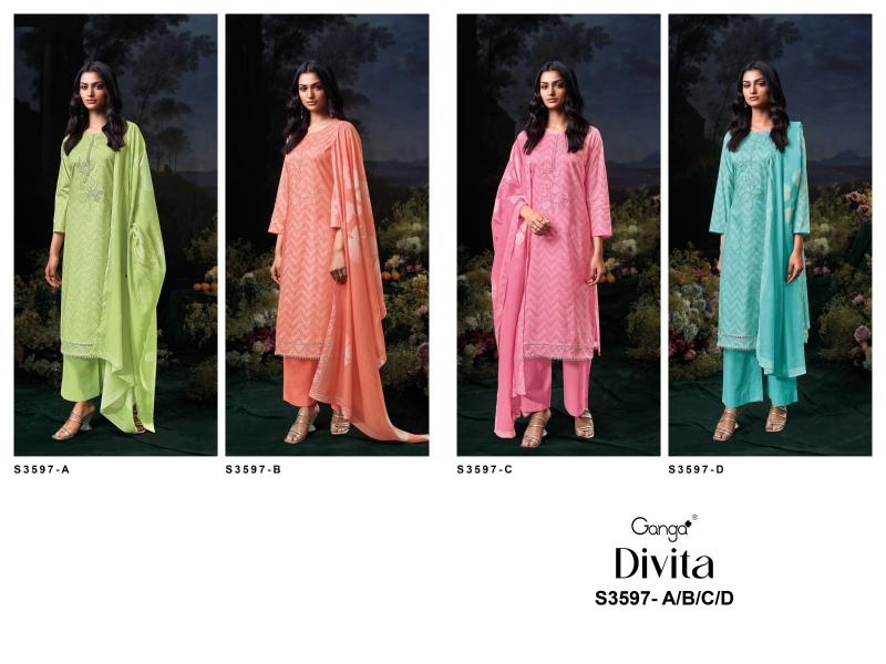 Ganga Divita 3597 catalog wholesale unstitched salwar kameez material