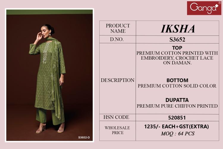 Ganga Iksha 3652 catalog salwar kameez factories in surat