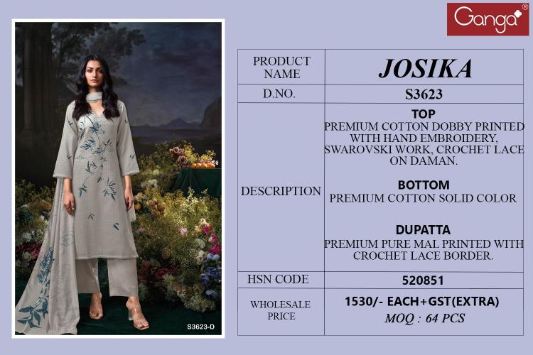 Ganga Josika 3623 catalog designer salwar kameez wholesalers uk