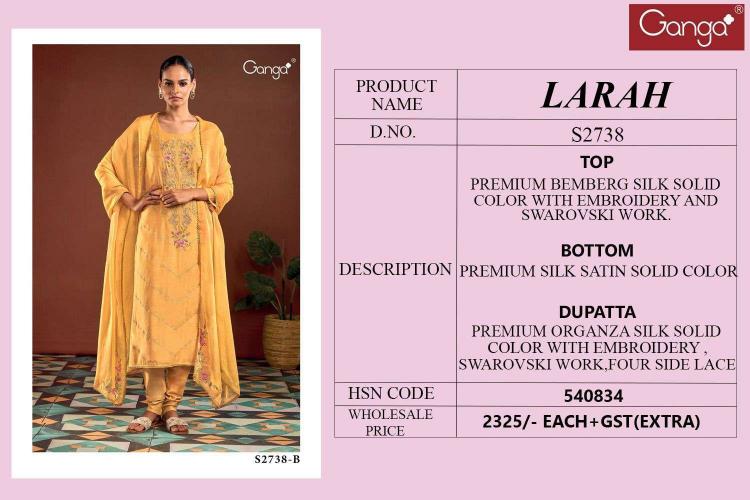 Ganga Larah 2738 catalog designer salwar kameez wholesale in surat
