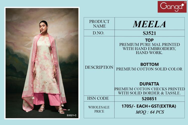 Ganga Meela 3521 catalog wholesale salwar kameez dealers