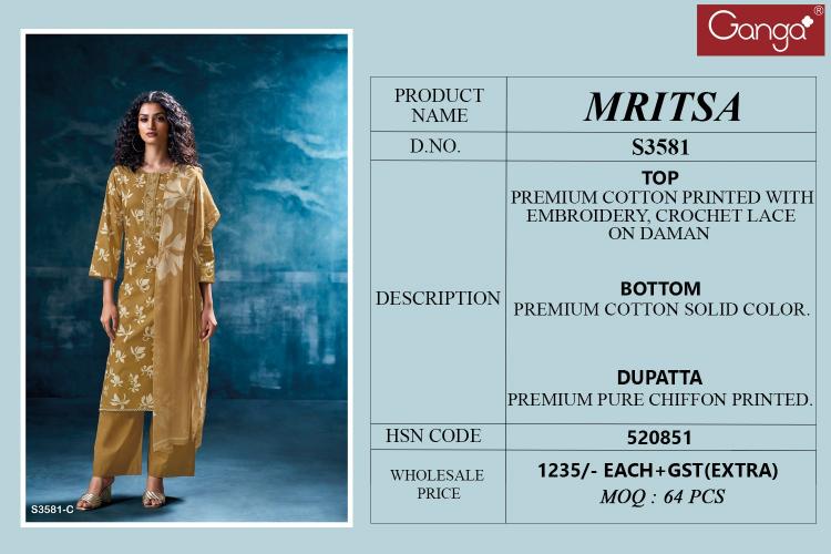 Ganga Mritsa 3581 catalog designer salwar kameez wholesalers india