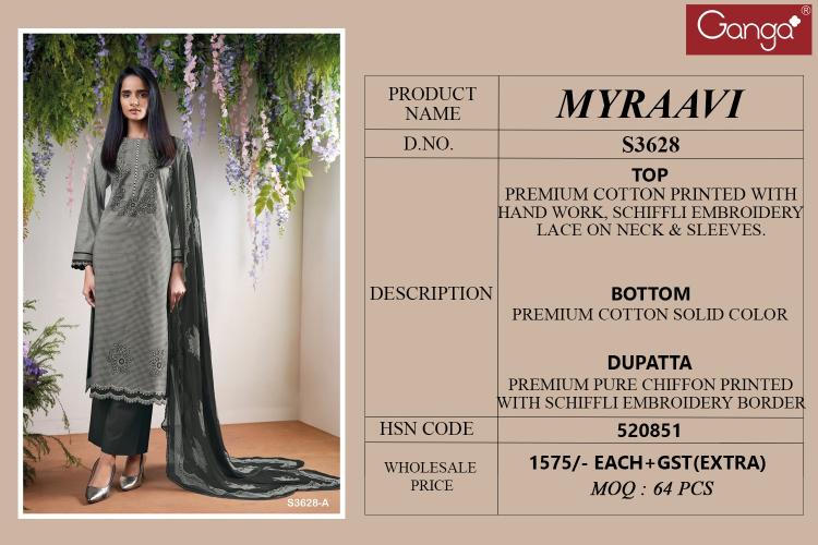 Ganga Myraavi 3628 catalog cotton salwar kameez manufacturers in surat