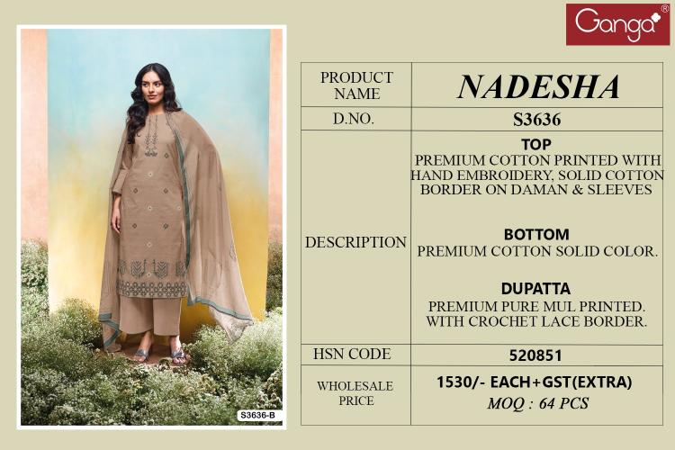 Ganga Nadesha 3636 catalog online wholesale pakistani wedding salwar kameez