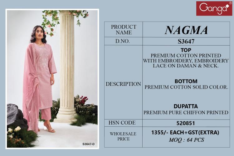 Ganga Nagma 3647 catalog salwar kameez wholesaler in surat