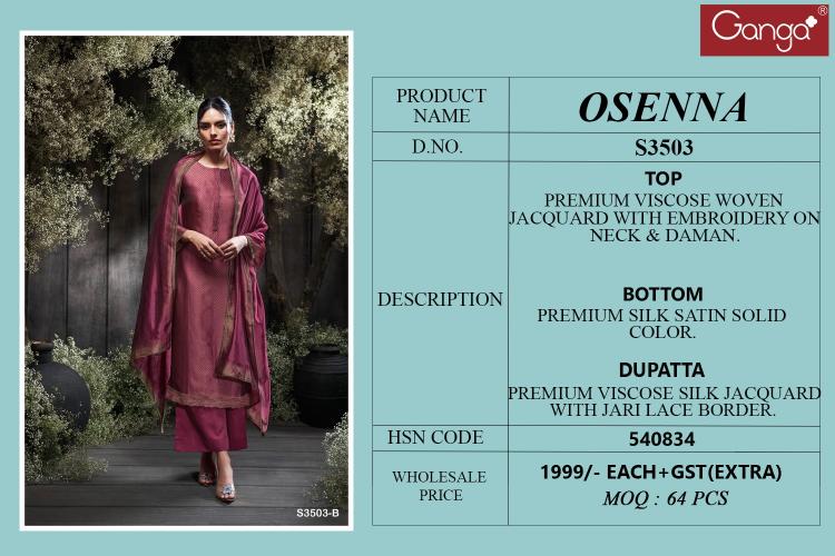 Ganga Osenna 3503 catalog salwar kameez wholesale in bangalore