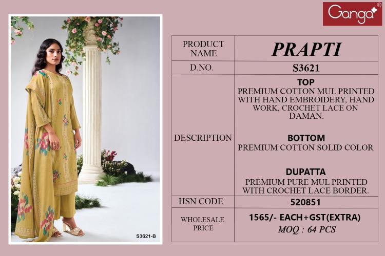 Ganga Prapti 3621 catalog salwar kameez wholesale surat