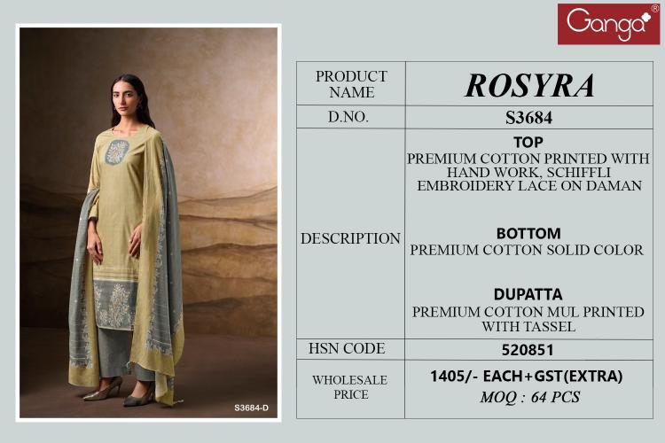 Ganga Rosyra 3684 catalog wholesale salwar kameez 