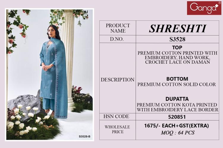 Ganga Shreshti 3528 catalog salwar kameez wholesale market in mumbai