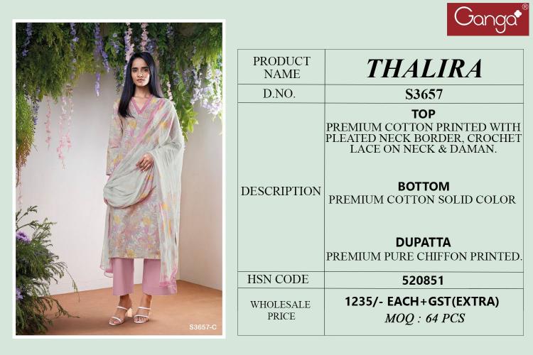 Ganga Thalira 3657 catalog wholesale clothing salwar kameez