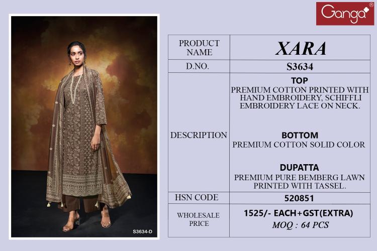 Ganga Xara 3634 catalog online salwar kameez surat
