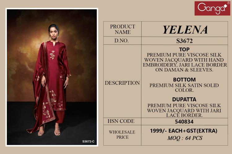 Ganga Yelena 3672 catalog salwar kameez factories in surat