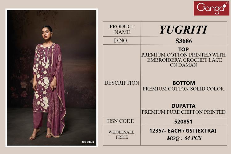 Ganga Yugriti 3686 catalog salwar kameez wholesale ahmedabad