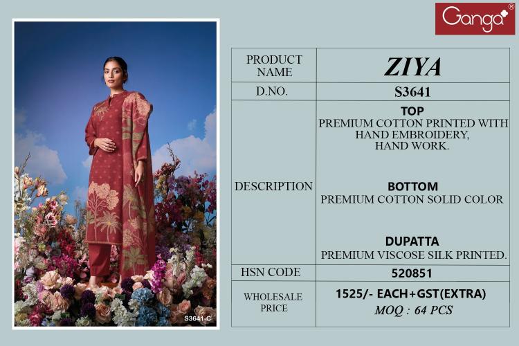 Ganga Ziya 3641 catalog wholesale suppliers of salwar kameez in surat gujarat