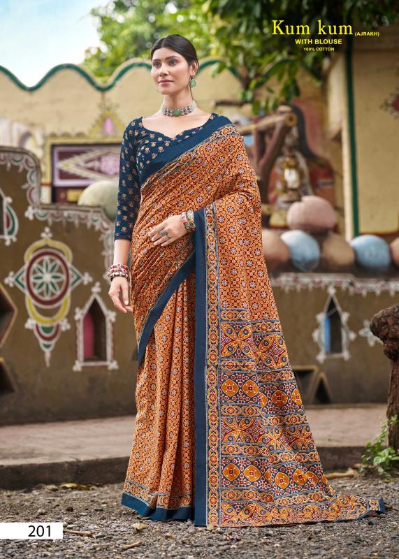 Lakhani Kum Kum  Ajrakh Vol-02 - Cotton Sarees  - Wholesale Catalog