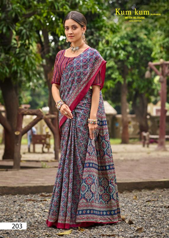 Lakhani Kum Kum  Ajrakh Vol-02 - Cotton Sarees  - Wholesale Catalog