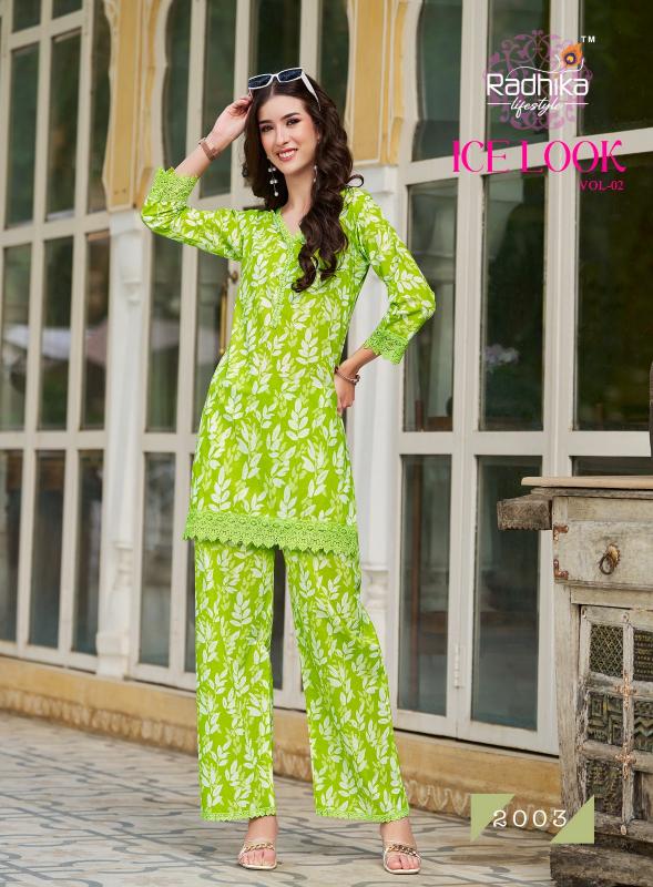 Radhika Lifestyle Ice Look Vol 1 Catalog modest co ord sets wholesale