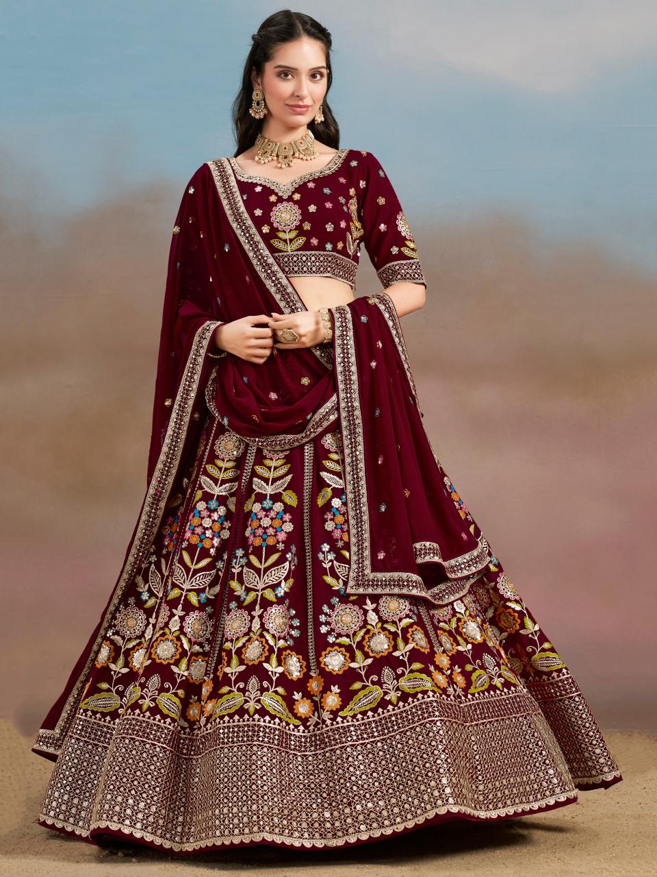 Sabella 6008 Maroon catalog best wedding lehenga designers in india