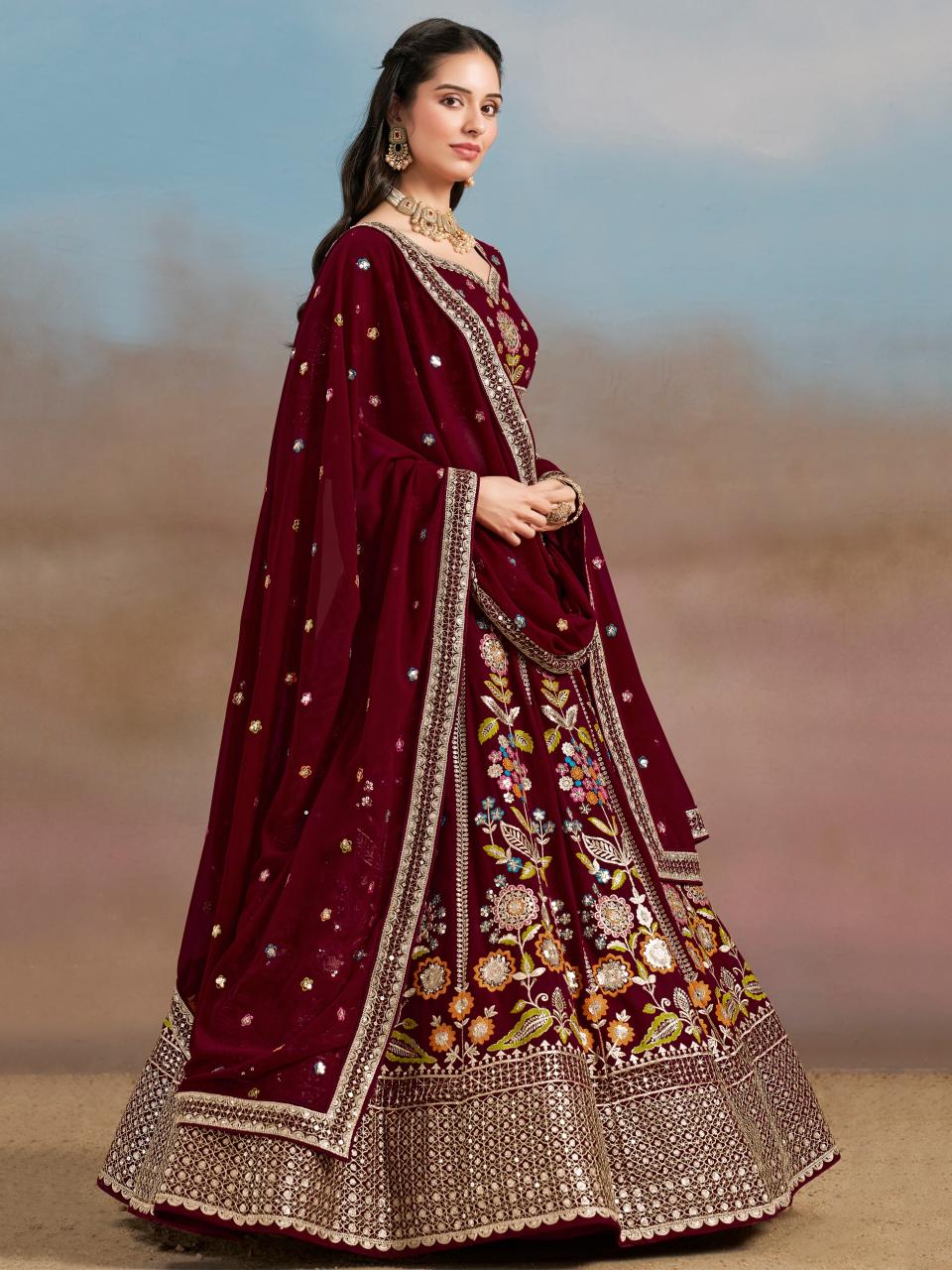 Sabella 6008 Maroon catalog best wedding lehenga designers in india