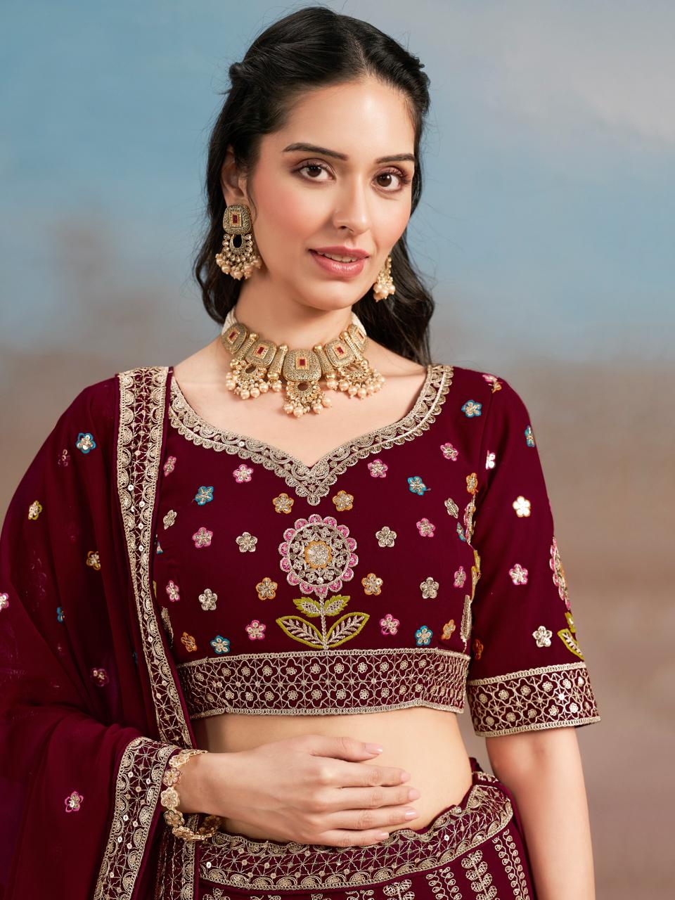 Sabella 6008 Maroon catalog best wedding lehenga designers in india