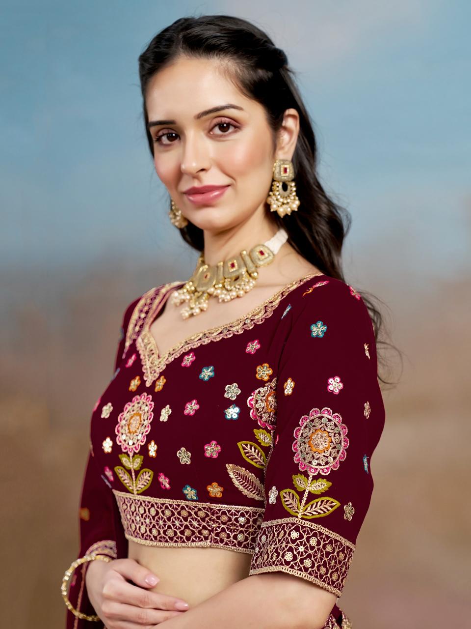 Sabella 6008 Maroon catalog best wedding lehenga designers in india