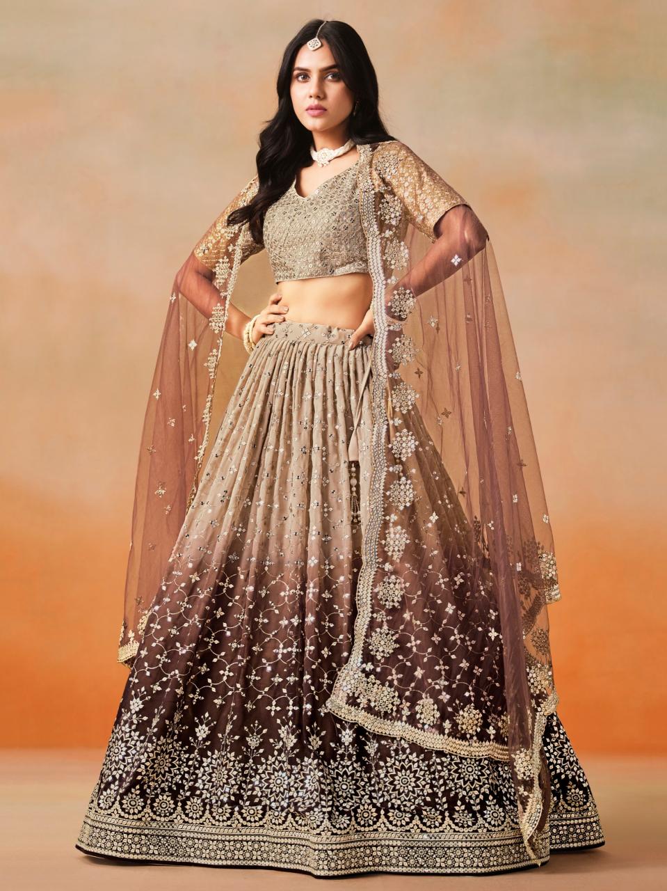 Sabella 7086 Brown catalog famous lehenga designers in india