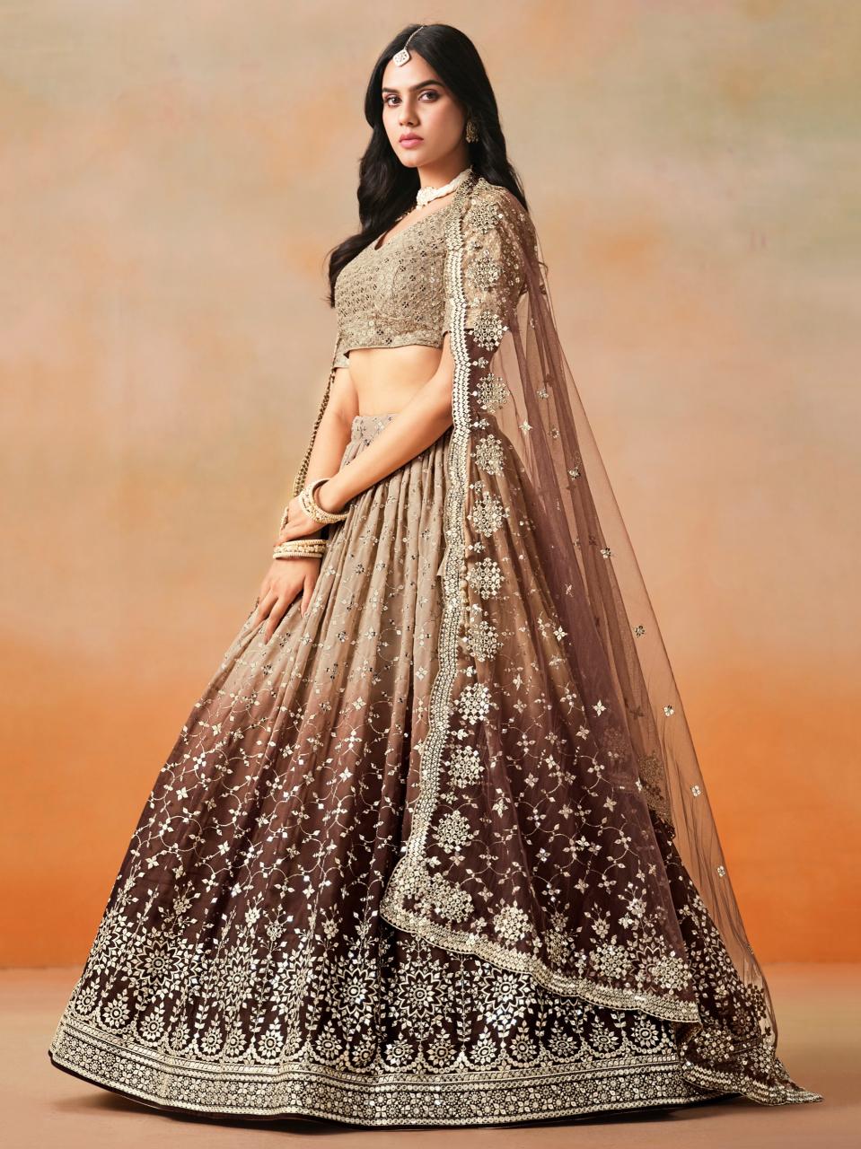 Sabella 7086 Brown catalog famous lehenga designers in india