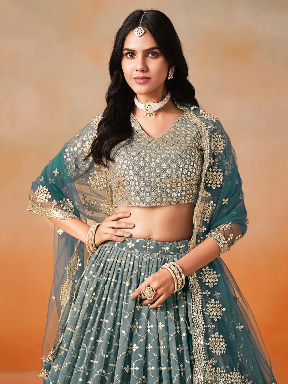Sabella 7086 Dove Blue catalog best online shopping for lehenga in india