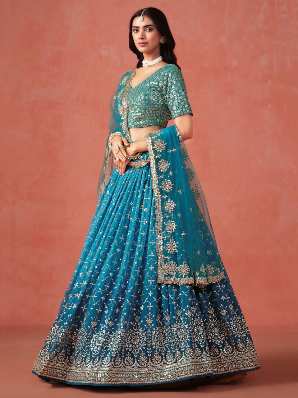 Sabella 7086 Rama Blue catalog meena bazaar lehenga online india