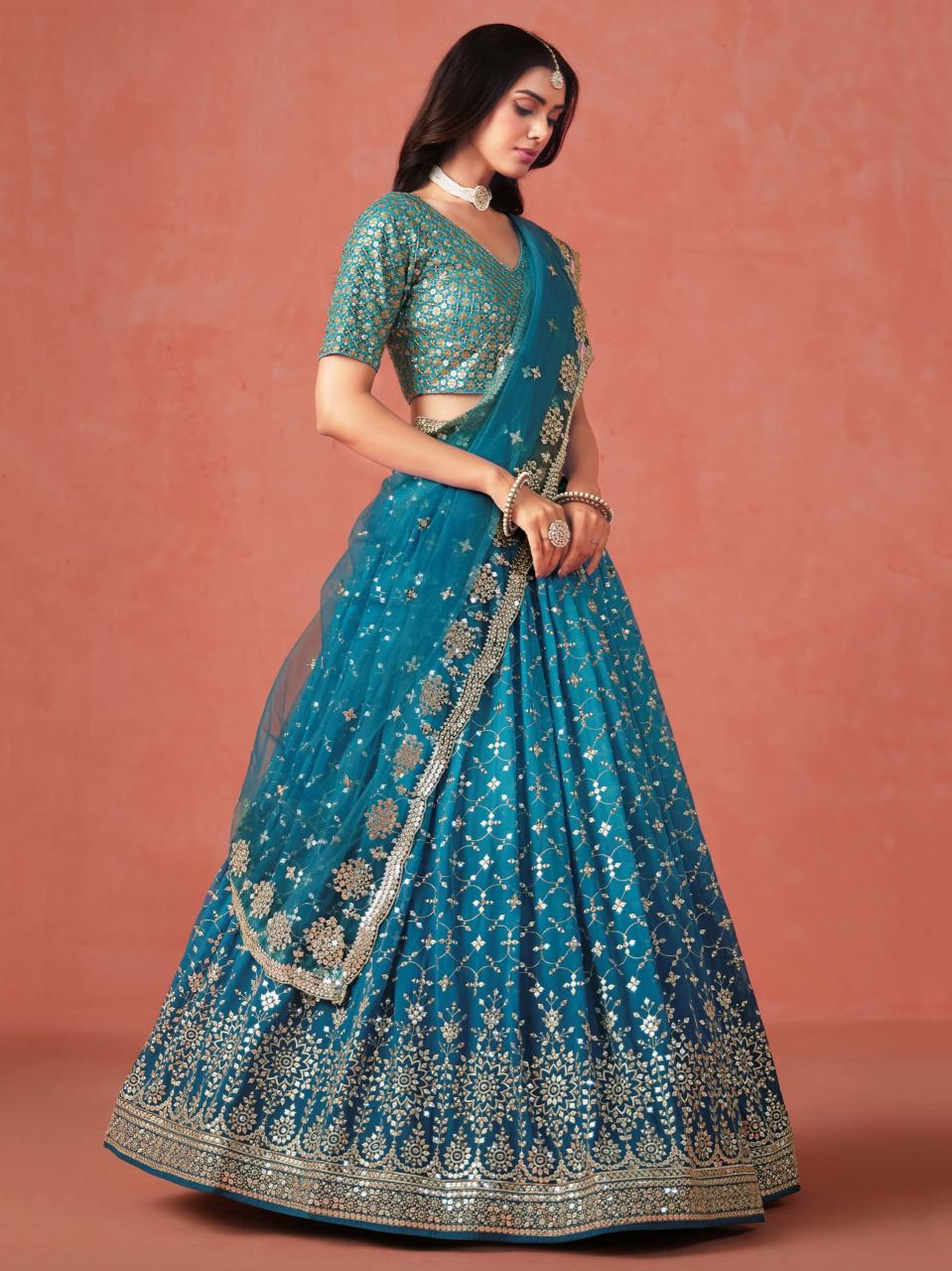 Sabella 7086 Rama Blue catalog meena bazaar lehenga online india
