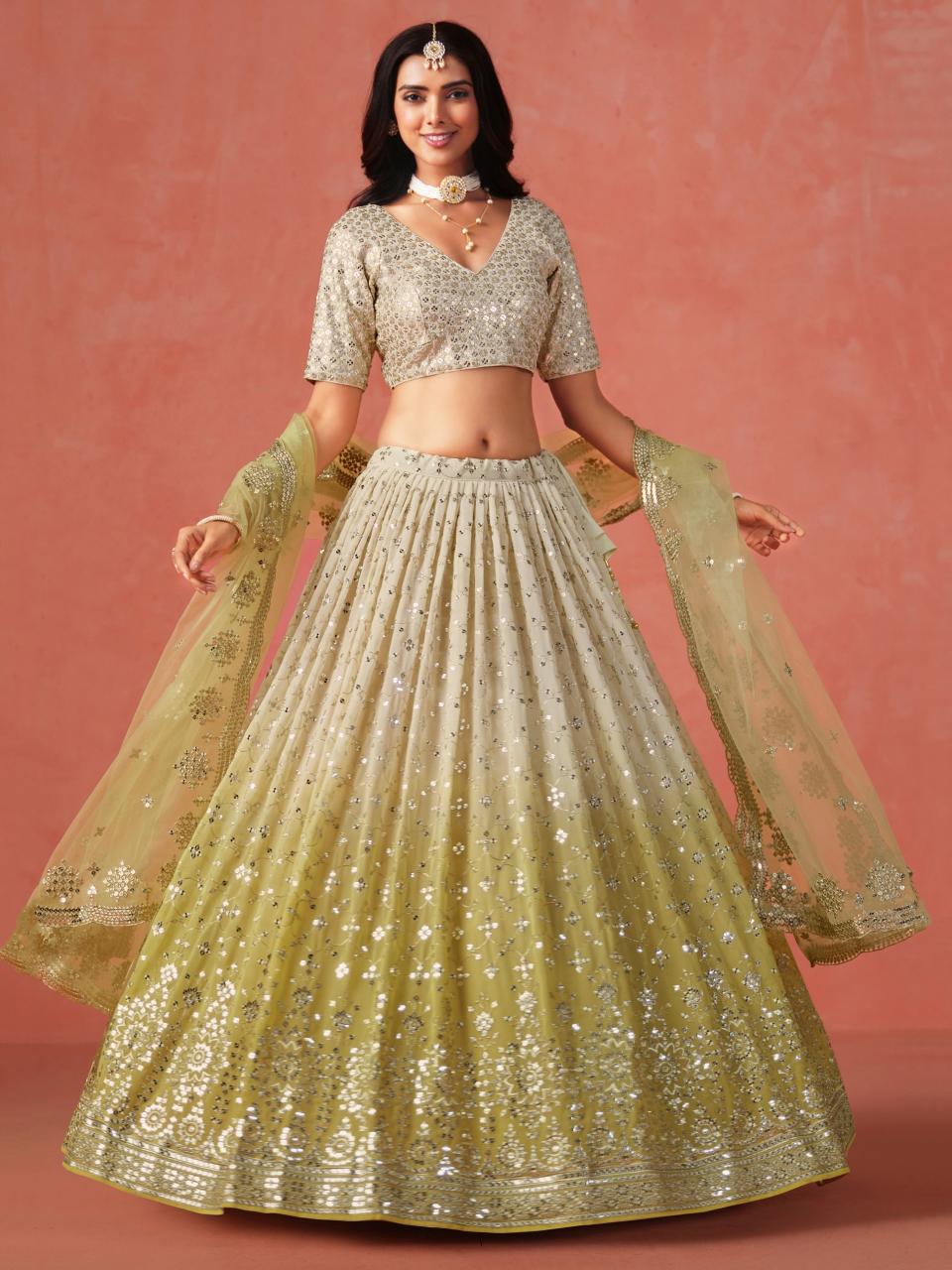 Sabella 7086 Yellow catalog best lehenga shop in india