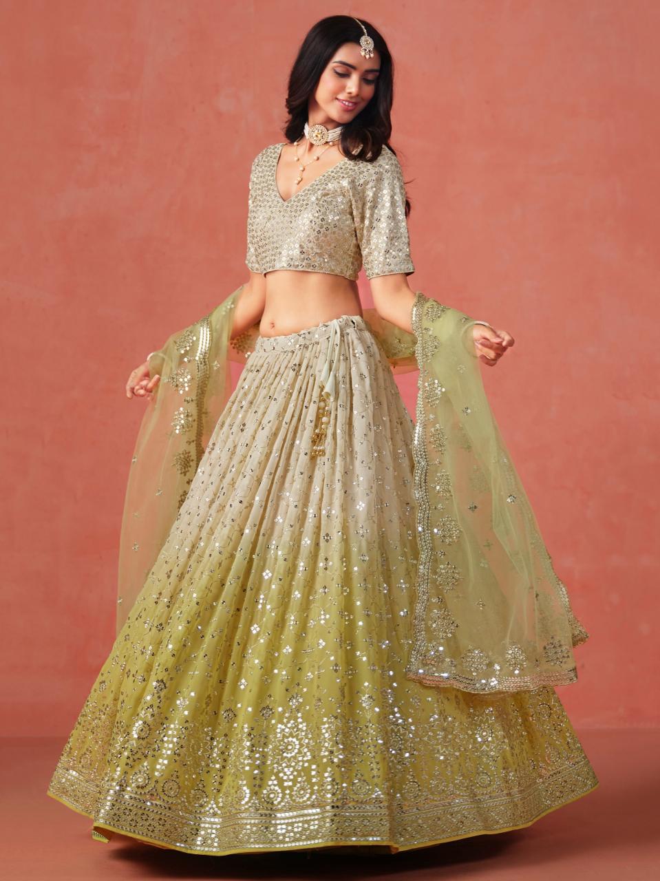 Sabella 7086 Yellow catalog best lehenga shop in india