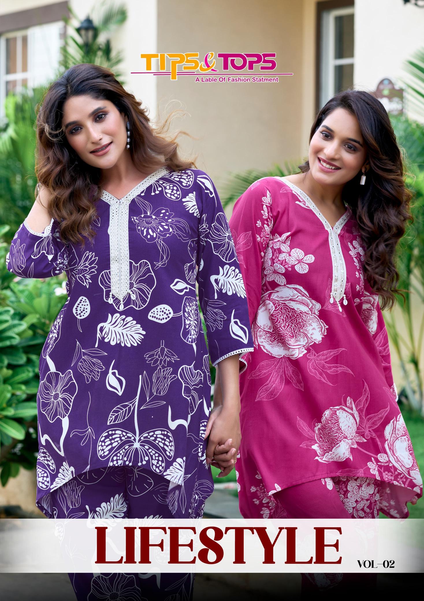 Tips & Tops Lifestyle vol 2 catalog reyon print wholesale co ord sets manufacturers in india