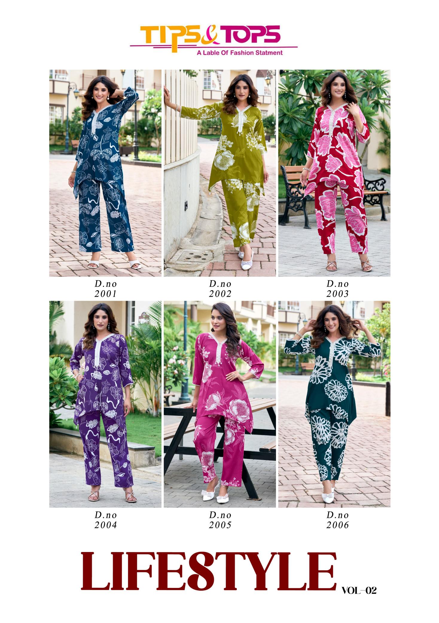 Tips & Tops Lifestyle vol 2 catalog reyon print wholesale co ord sets manufacturers in india
