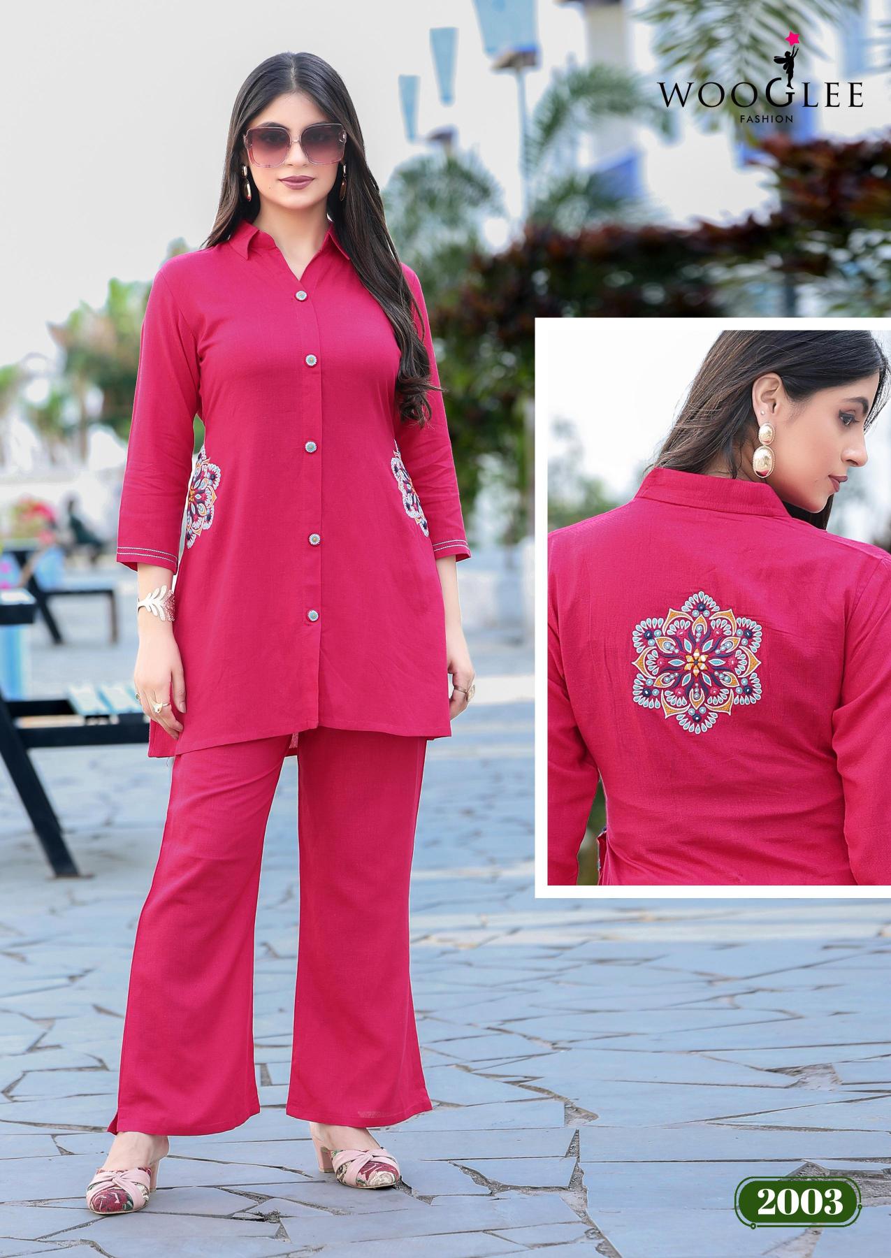 Wooglee Elina catalog Plain co ord set for women wholesale