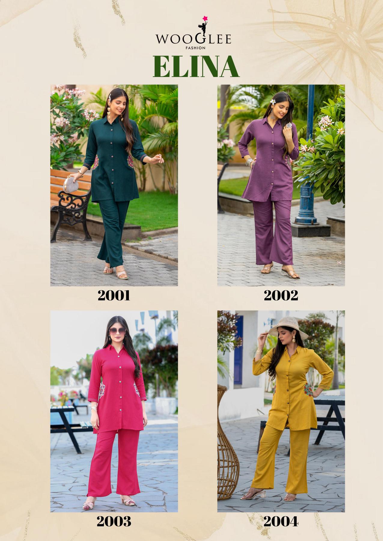 Wooglee Elina catalog Plain co ord set for women wholesale