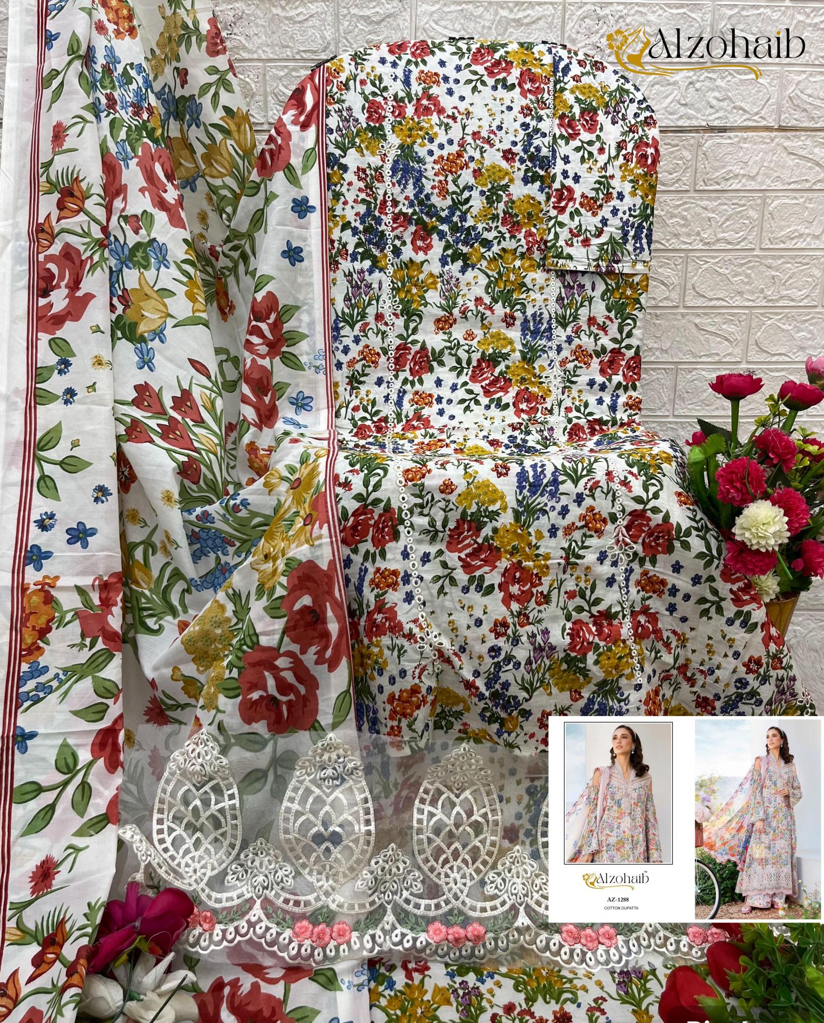 Alzohaib Az 1288 to 89 catalog Cotton Dupatta pakistani suits wholesalers in kolkata