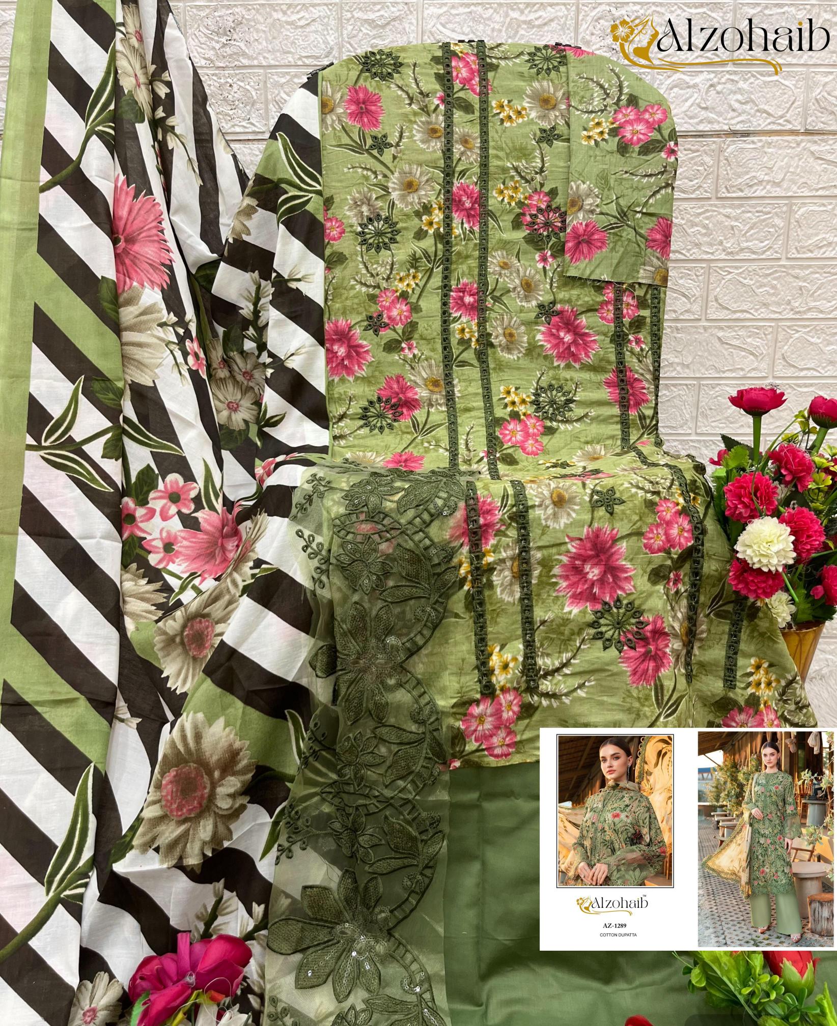 Alzohaib Az 1288 to 89 catalog Cotton Dupatta pakistani suits wholesalers in kolkata